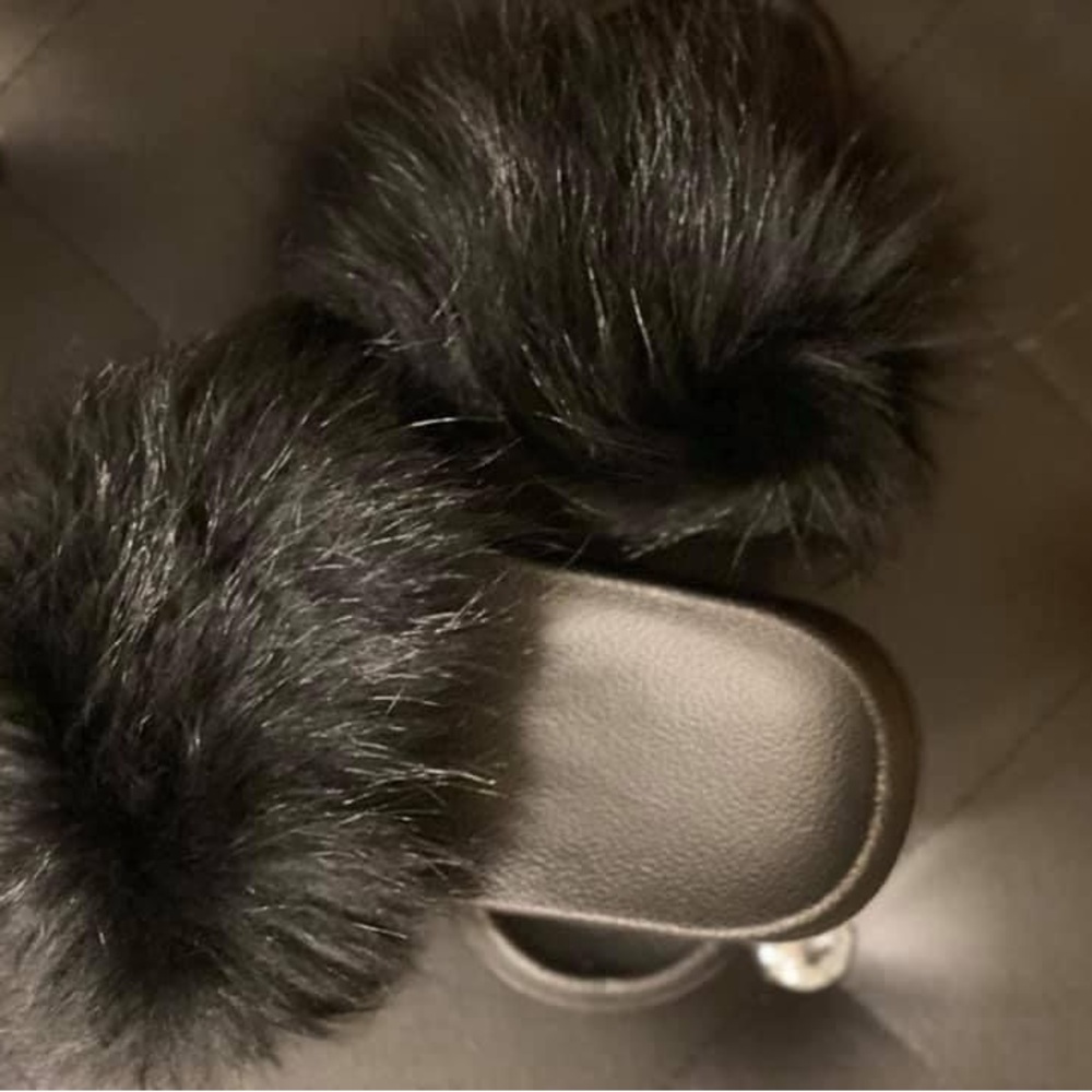 Black Faux Fur Slide Sandals